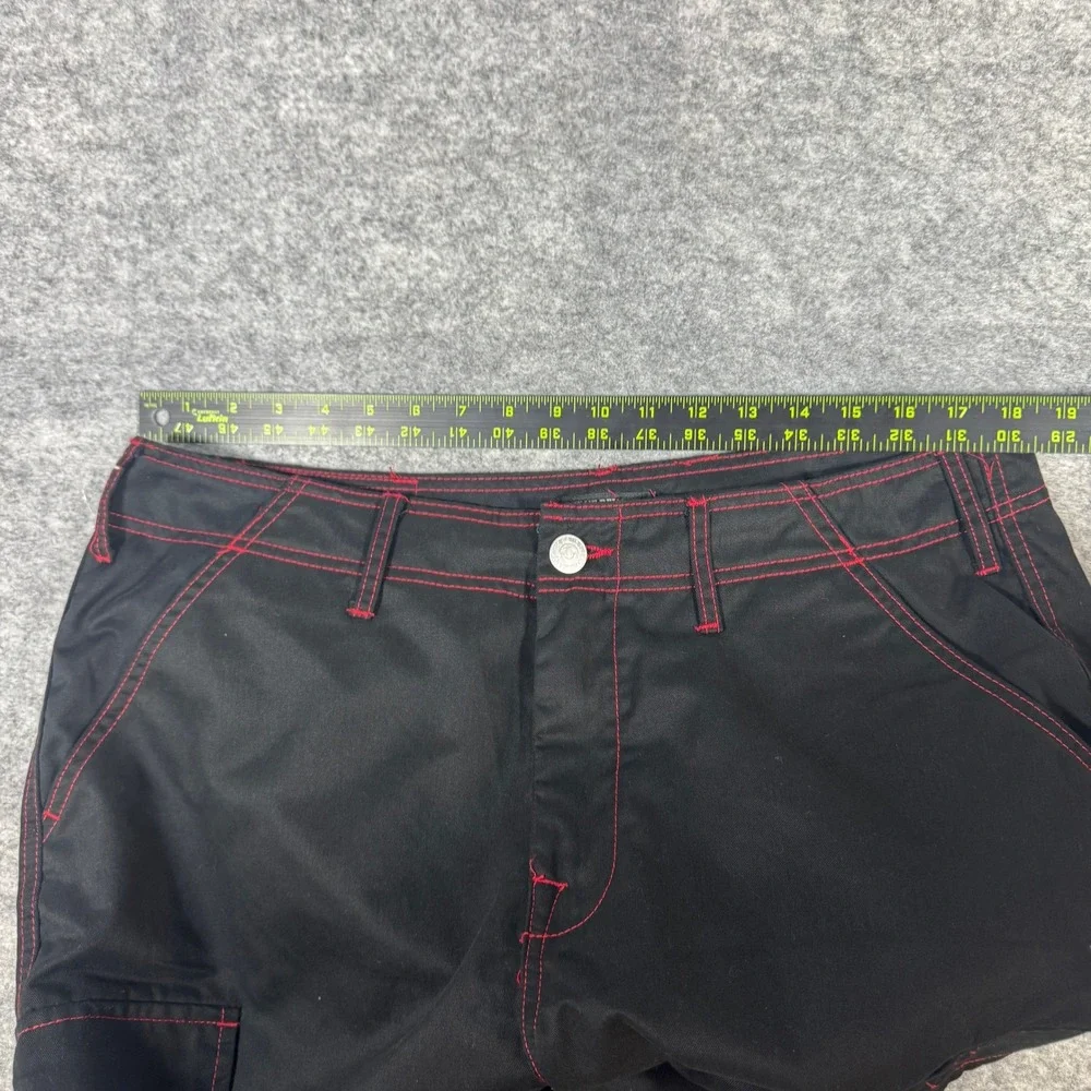 True Religion Mens Black Red Contrast Stitch Cargo Pants Straight Leg 34 NEW
